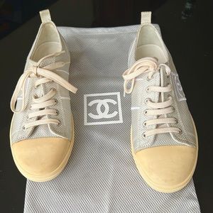 Authentic CHANEL 2010 Cruise Line Silver Metallic Sneaker 37